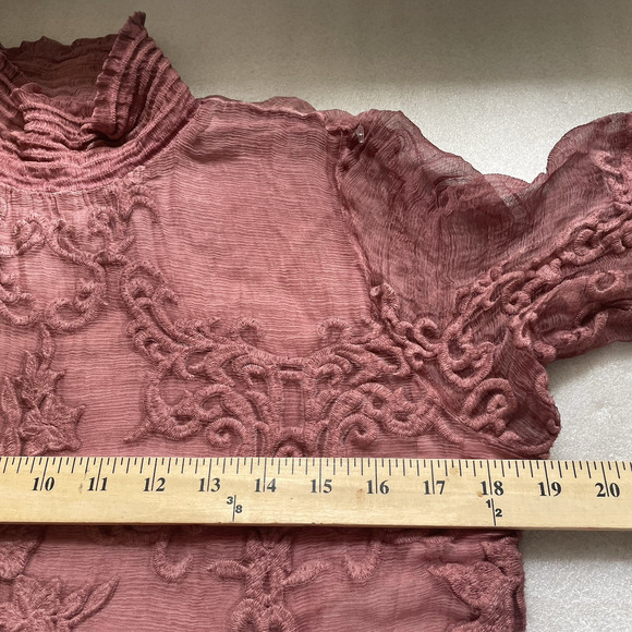 Soft Surroundings Dress Women Small Mauve Silk Tunic Embroidered High Neck Lined - Picture 10 of 16